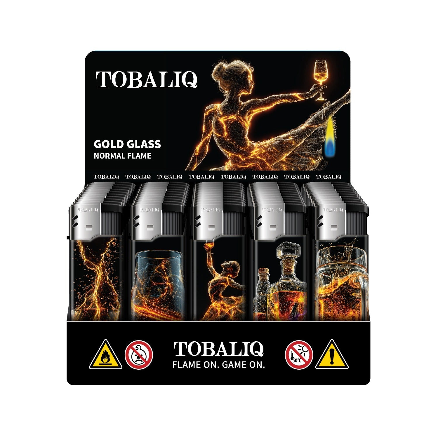 TOBALIQ Feuerzeug GOLD GLASS Display