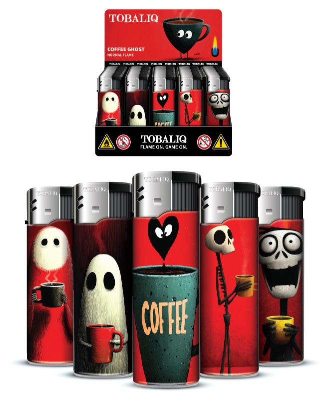 TOBALIQ Feuerzeug COFFEE GHOST Display