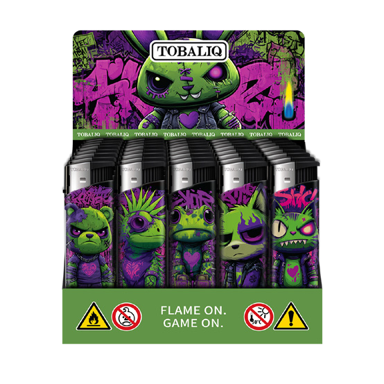 TOBALIQ Feuerzeug ANGRY PURPLE Display
