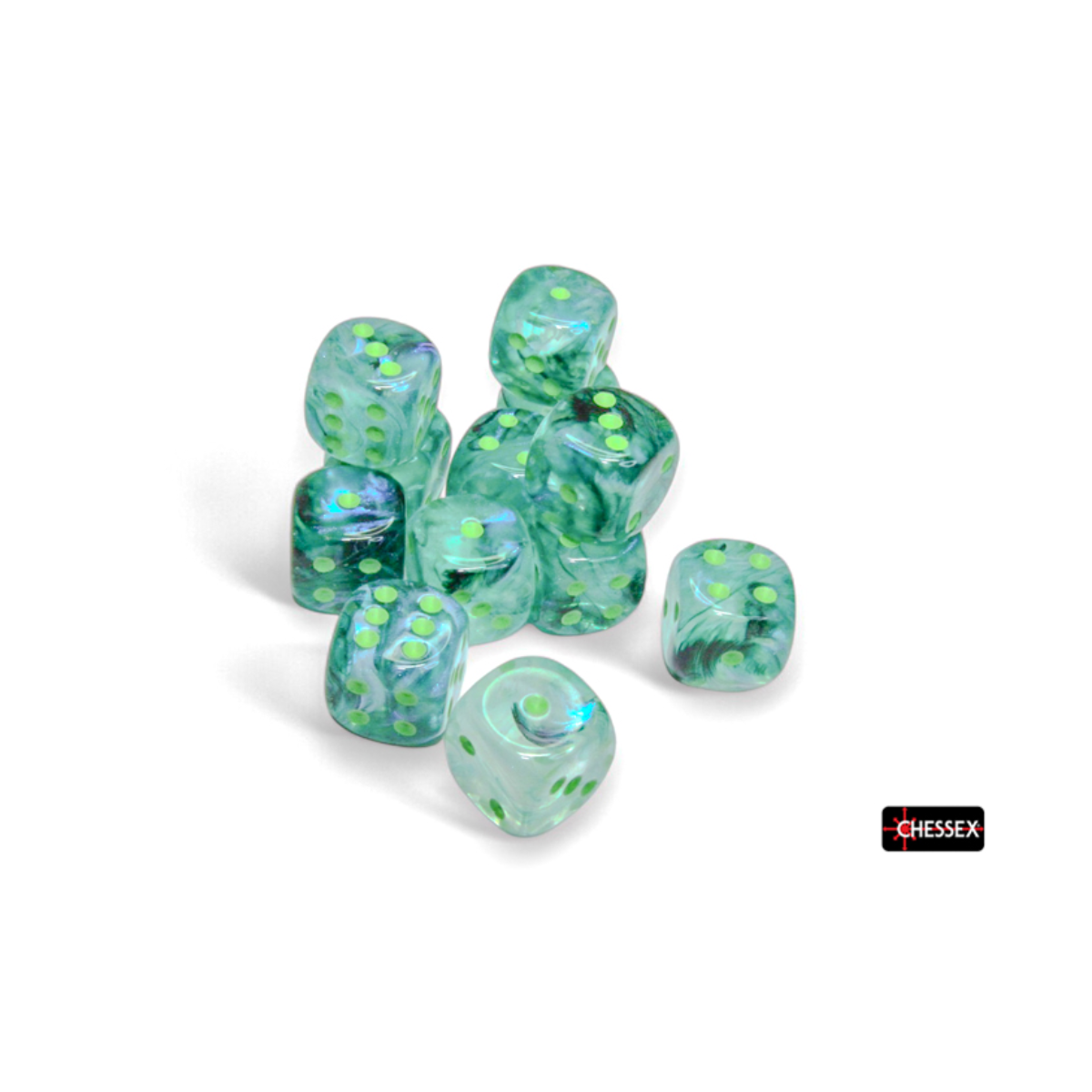 Chessex Borealis Kelp/Light Green Luminary 16mm D6 Dice Block (12 Würfel)