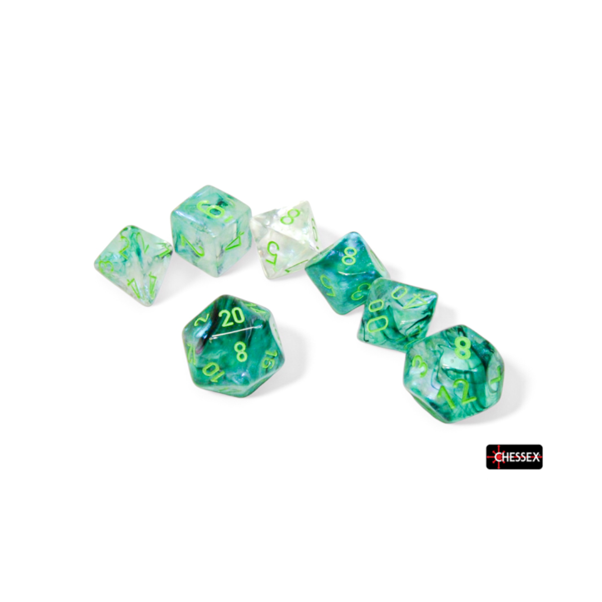 Chessex Borealis Kelp/Light Green Luminary Polyhedral 7-Dice Set