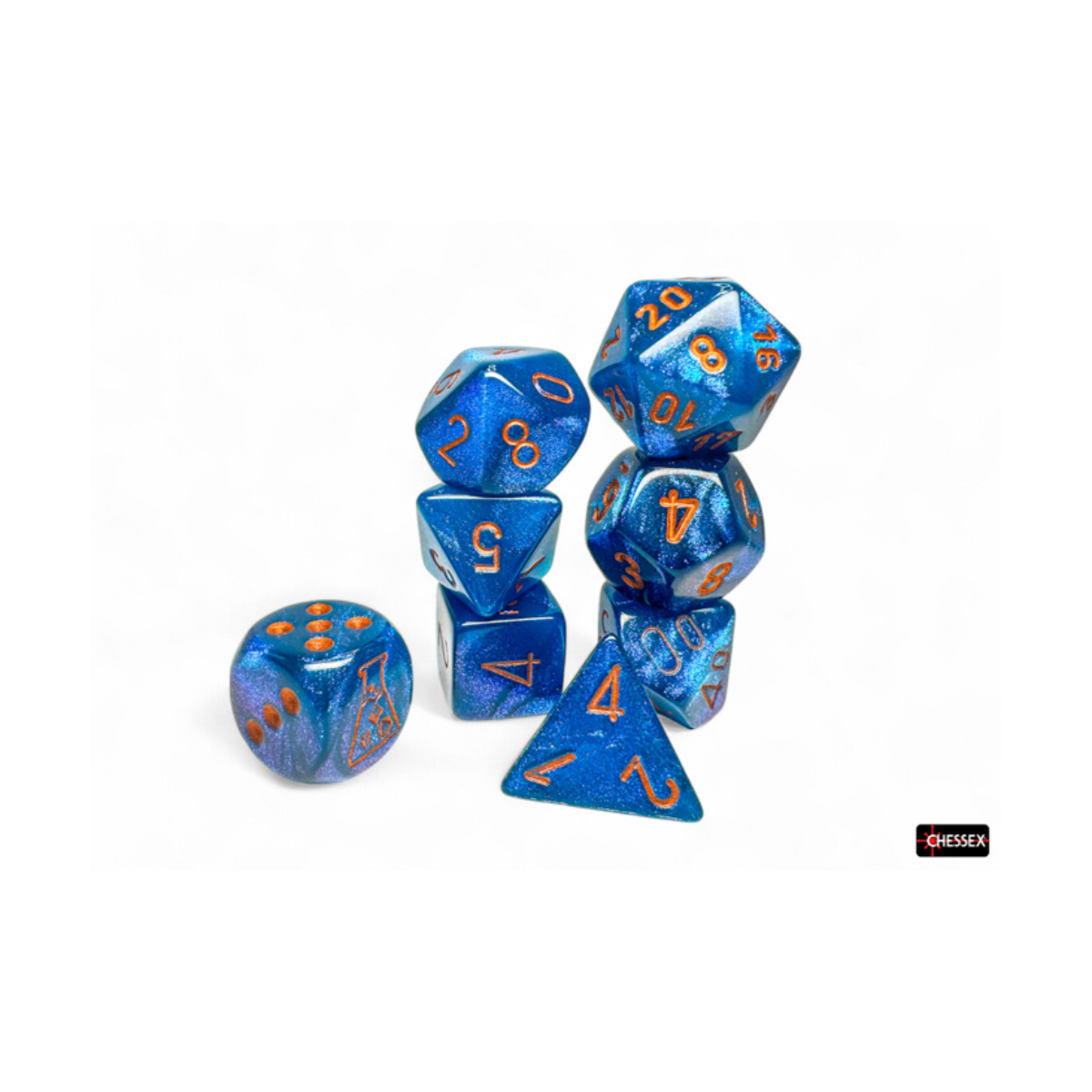 Chessex Borealis Midnight/Copper Polyhedral 7-Dice Set (with bonus die)