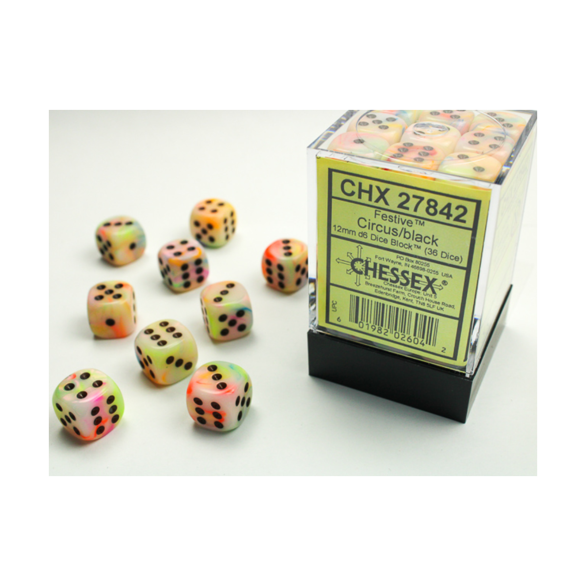 Chessex Festive Circus/Black 12mm D6 Dice Block (36 Würfel)