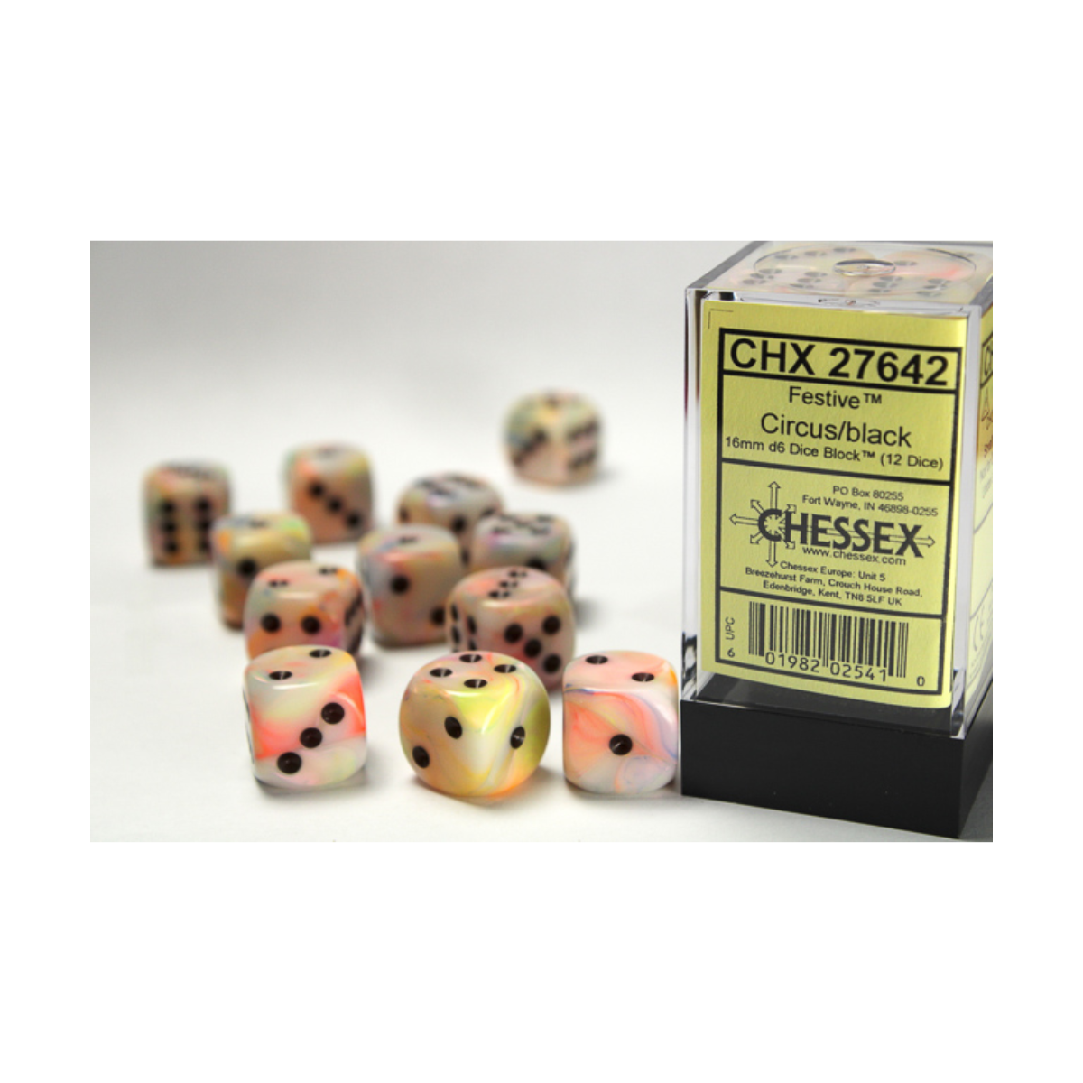 Chessex Festive Circus/Black 16mm D6 Dice Block (12 Würfel)