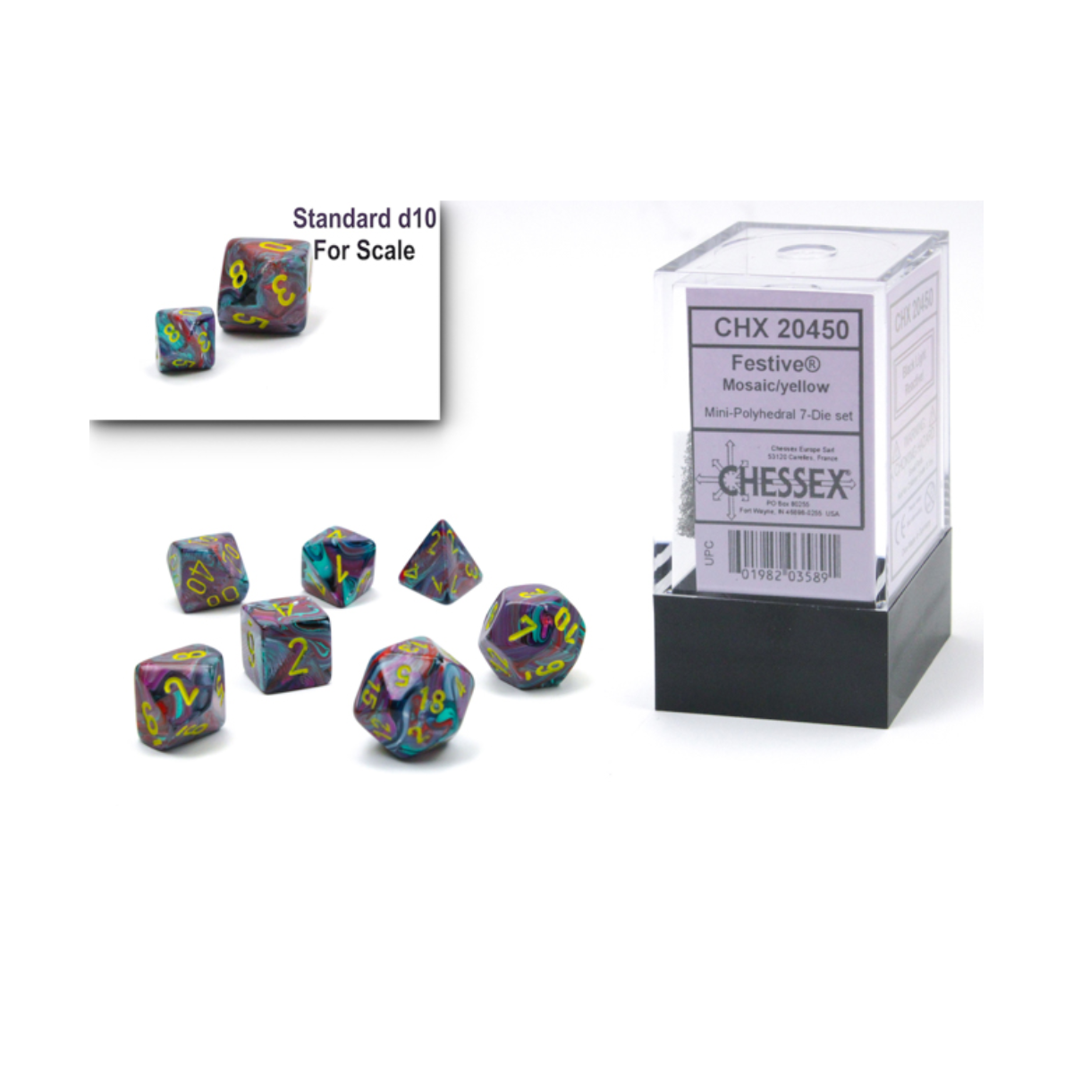 Chessex Festive Mini-hedral Mosaic/Yellow 7-Dice Set