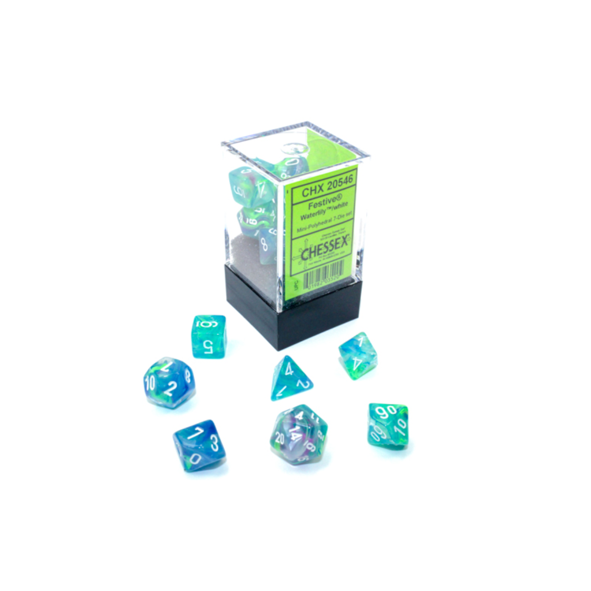 Chessex Festive Mini-hedral Waterlily/White 7-Dice Set