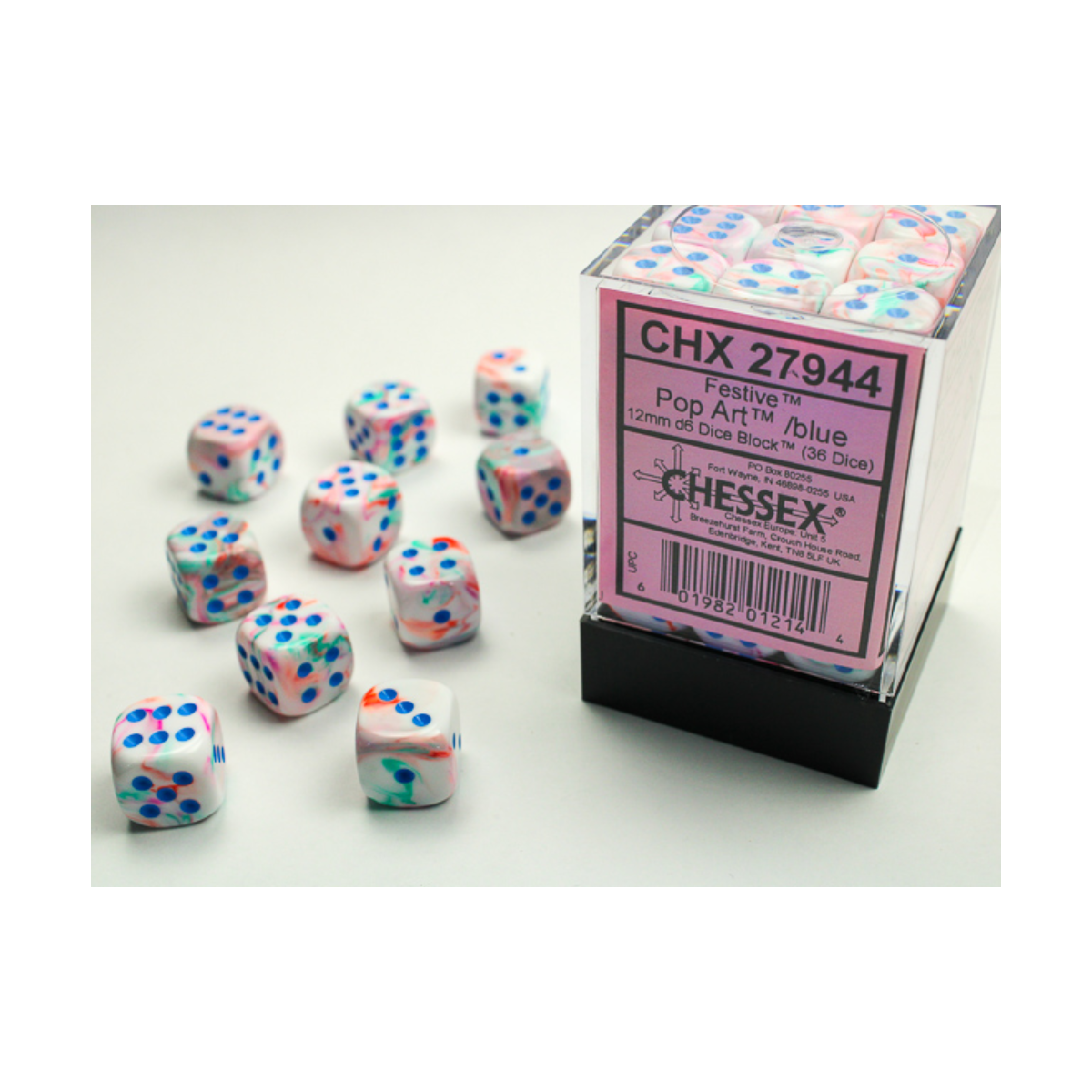 Chessex Festive Pop Art/Blue 12mm D6 Dice Block (36 Würfel)