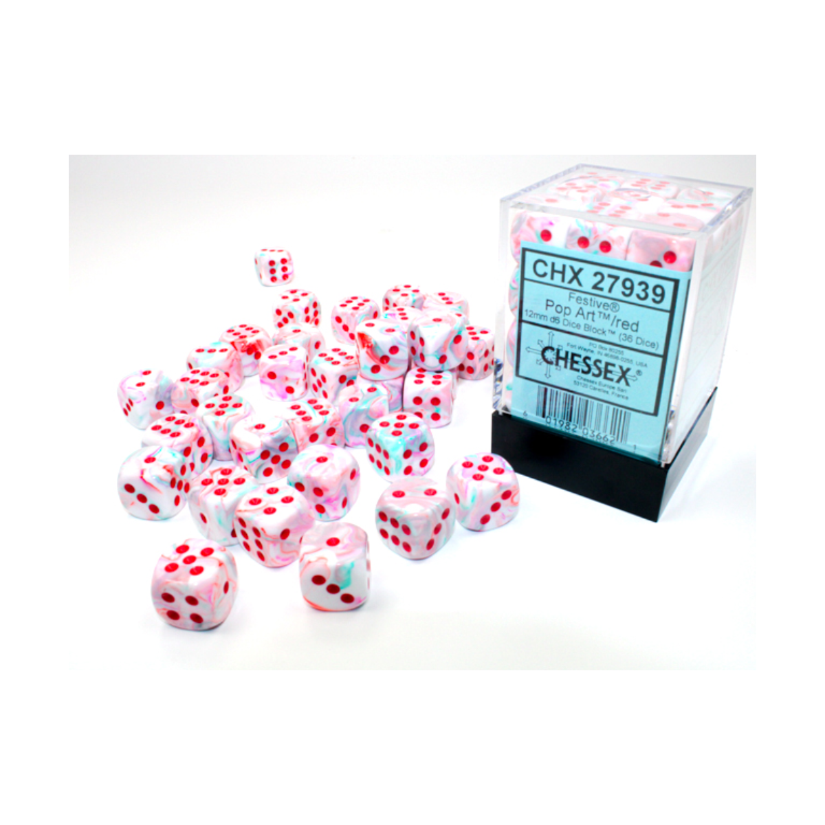 Chessex Festive Pop Art/Red 12mm D6 Dice Block (36 Würfel)