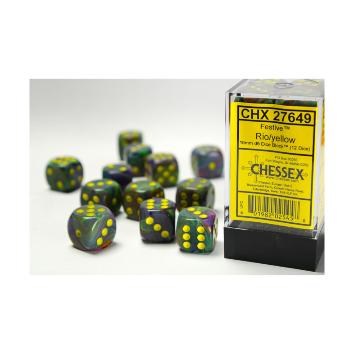 Chessex Festive Rio/Yellow 16mm D6 Dice Block (12 Würfel)