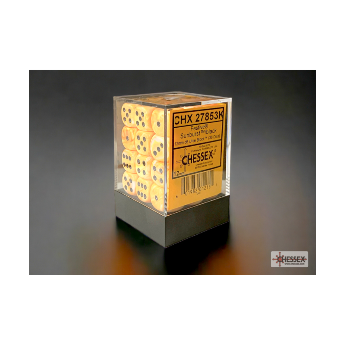 Chessex Festive Sunburst/Black 12mm D6 Dice Block (36 Würfel)