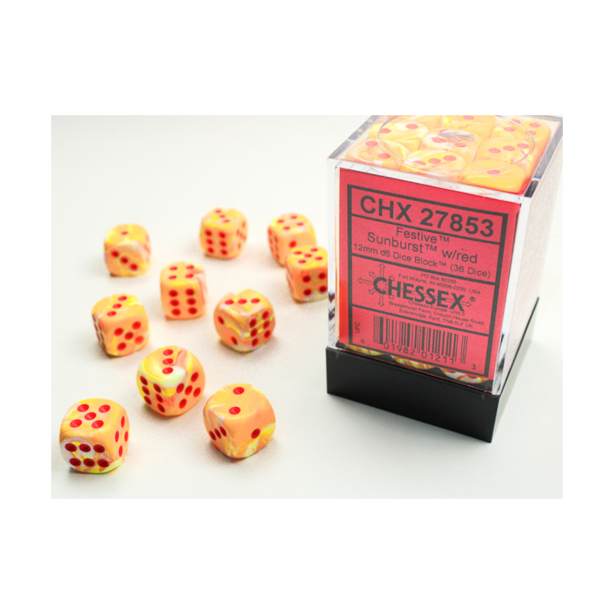 Chessex Festive Sunburst/Red 12mm D6 Dice Block (36 Würfel)