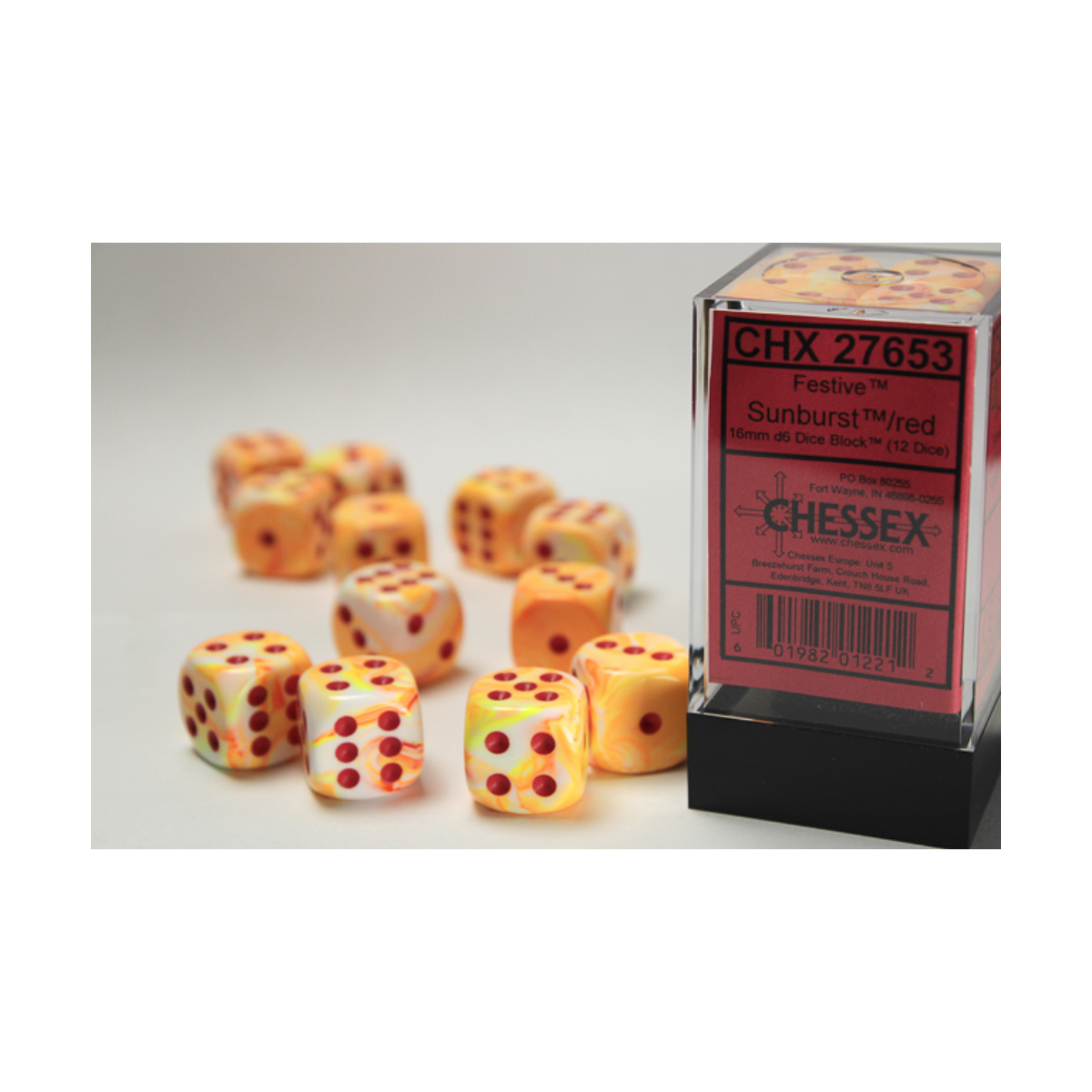 Chessex Festive Sunburst/Red 16mm D6 Dice Block (12 Würfel)