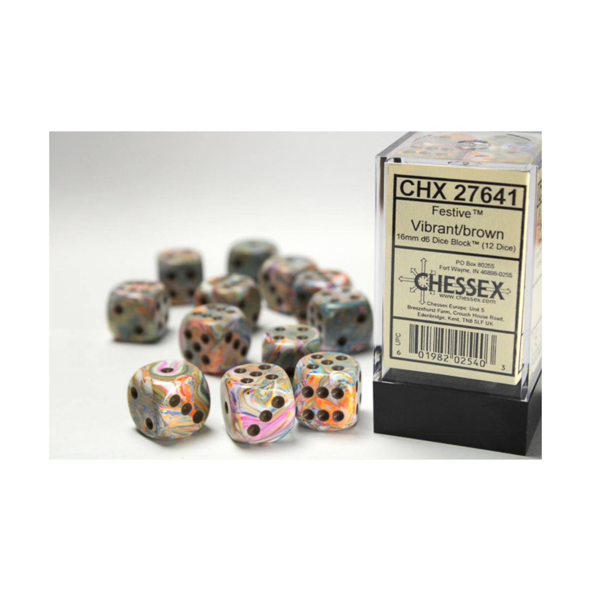 Chessex Festive Vibrant/Brown 16mm D6 Dice Block (12 Würfel)