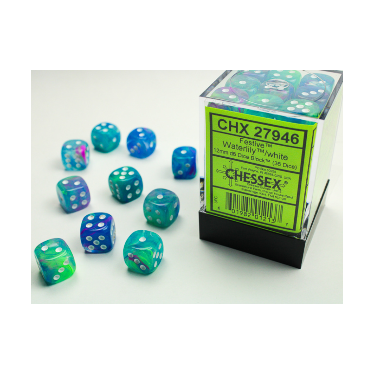 Chessex Festive Waterlily/White 12mm D6 Dice Block (36 Würfel)