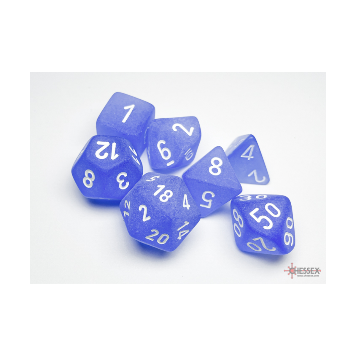 Chessex Frosted Blue/White Polyhedral 7-Dice Set
