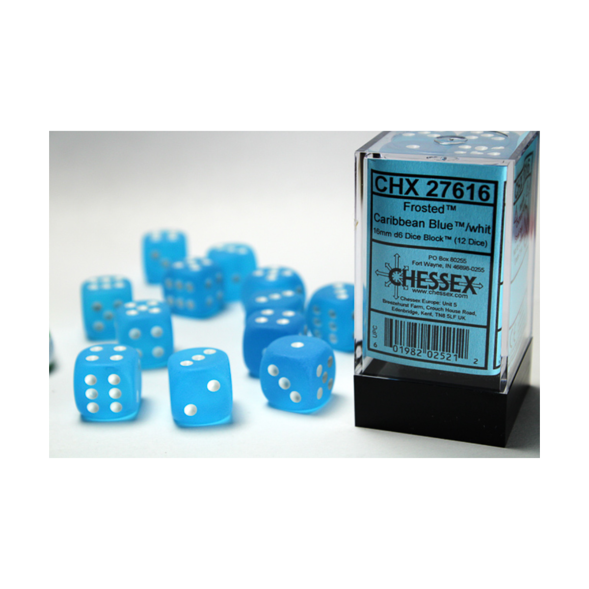 Chessex Frosted Caribbean Blue/White 16mm D6 Dice Block (12 Würfel)