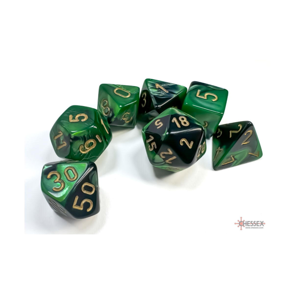 Chessex Gemini Black-Green/Gold Polyhedral 7-Dice Set