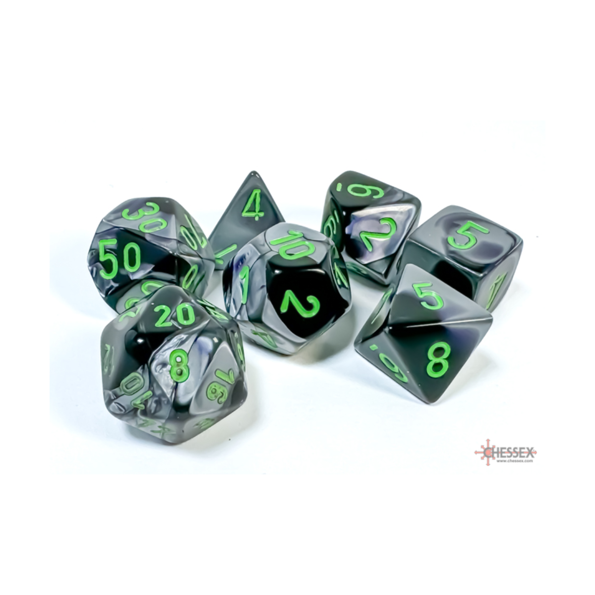 Chessex Gemini Black-Grey/Green Polyhedral 7-Dice Set
