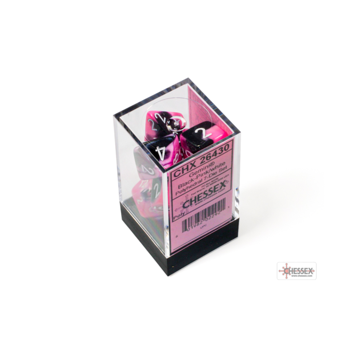 Chessex Gemini Black-Pink/White Polyhedral 7-Dice Set