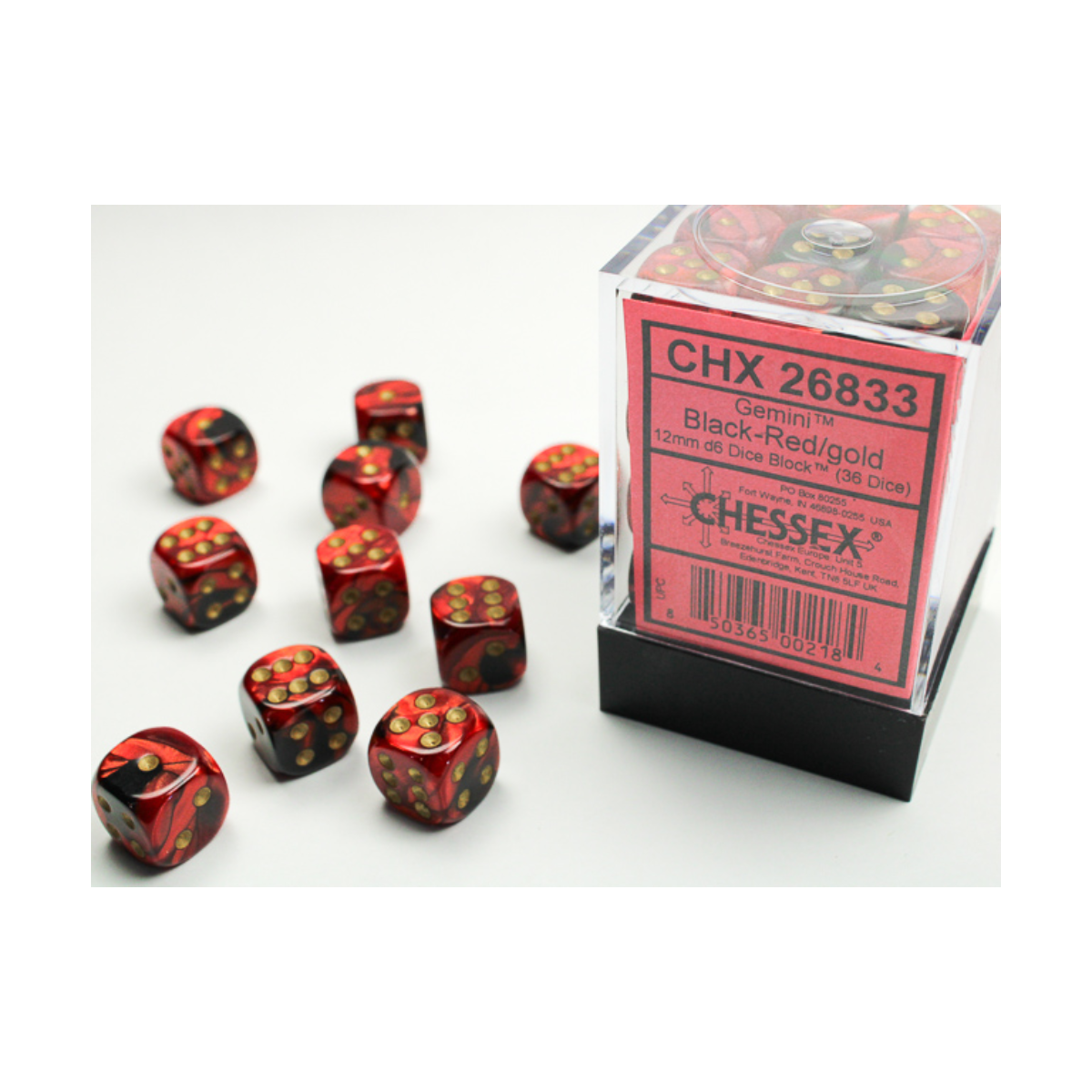 Chessex Gemini Black-Red/Gold 12mm D6 Dice Block (36 Würfel)