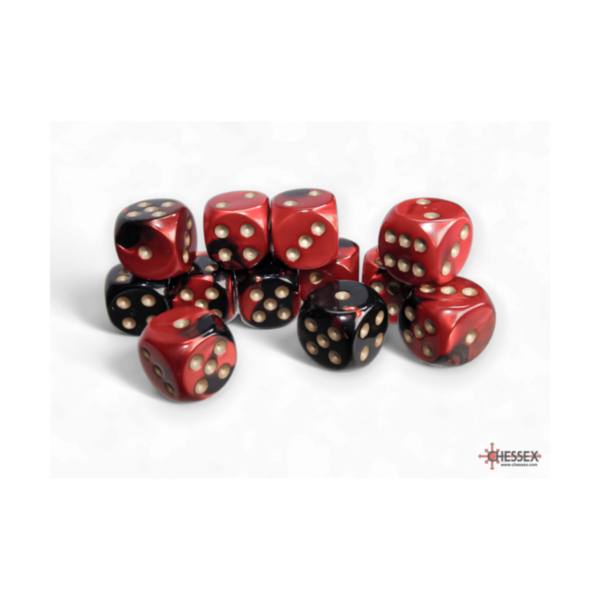 Chessex Gemini Black-Red/Gold 16mm D6 Dice Block (12 Würfel)