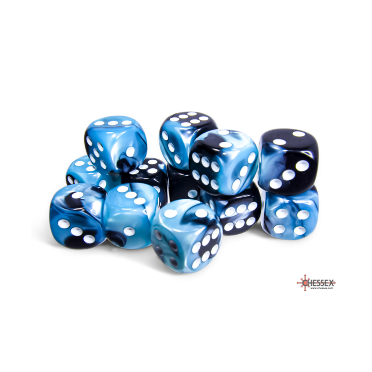Chessex Gemini Black-Shell/White 16mm D6 Dice Block (12 Würfel)