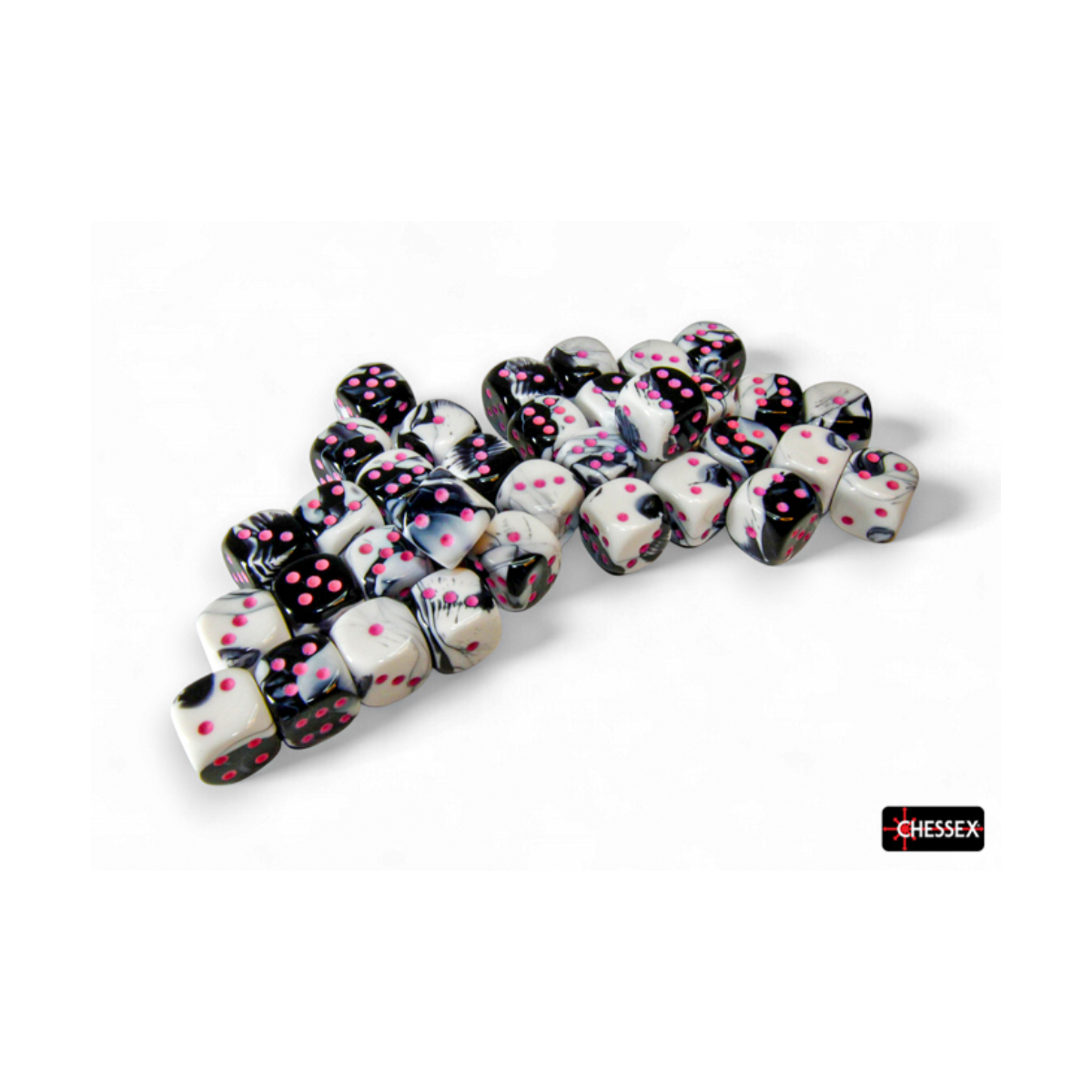 Chessex Gemini Black-White/Pink 12mm D6 Dice Block (36 Würfel)