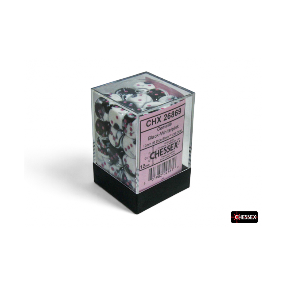 Chessex Gemini Black-White/Pink 12mm D6 Dice Block (36 Würfel)