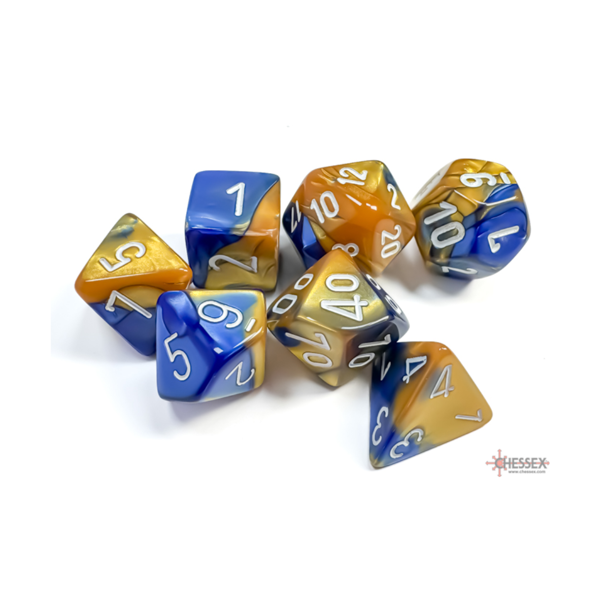 Chessex Gemini Blue-Gold/White Polyhedral 7-Dice Set