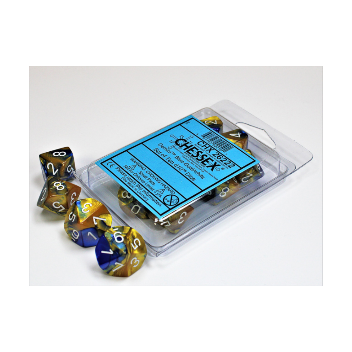Chessex Gemini Blue-Gold/White Set of Ten D10s