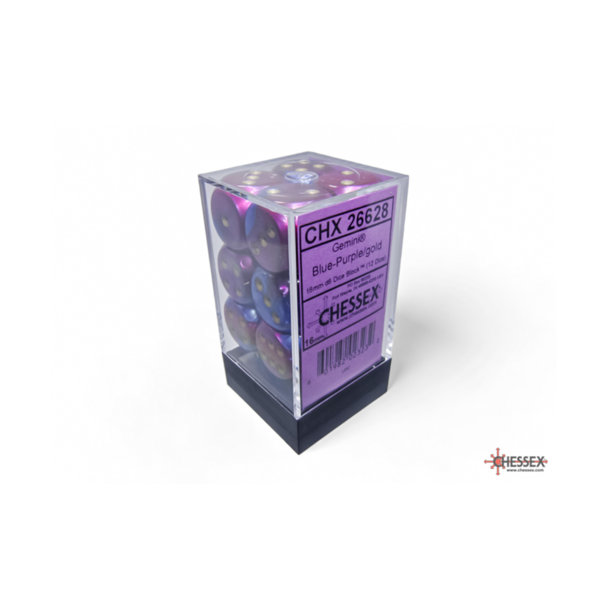 Chessex Gemini Blue-Purple/Gold 16mm D6 Dice Block (12 Würfel)