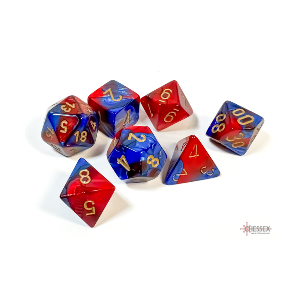 Chessex Gemini Blue-Red/Gold Polyhedral 7-Dice Set