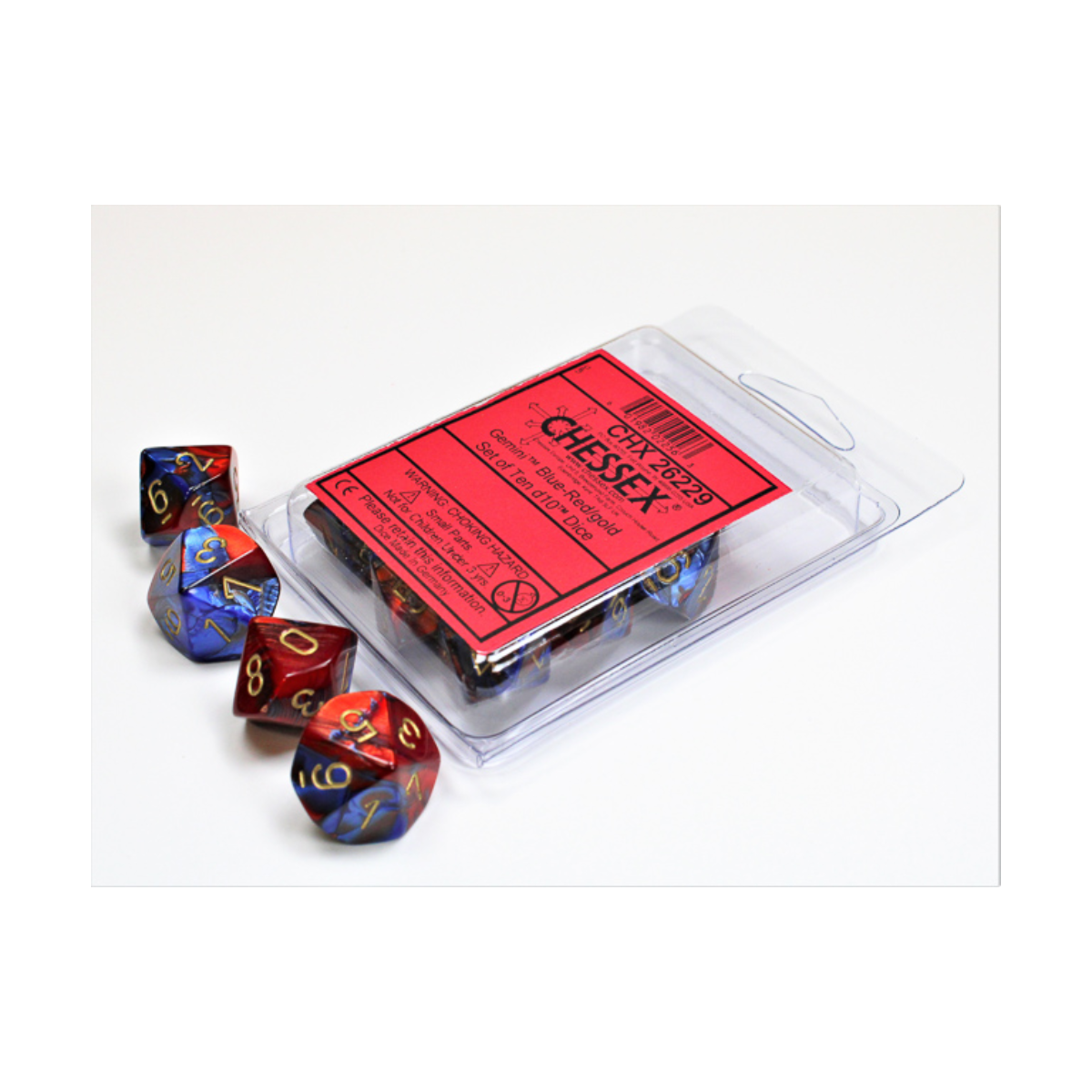 Chessex Gemini Blue-Red/Gold Set of Ten D10s
