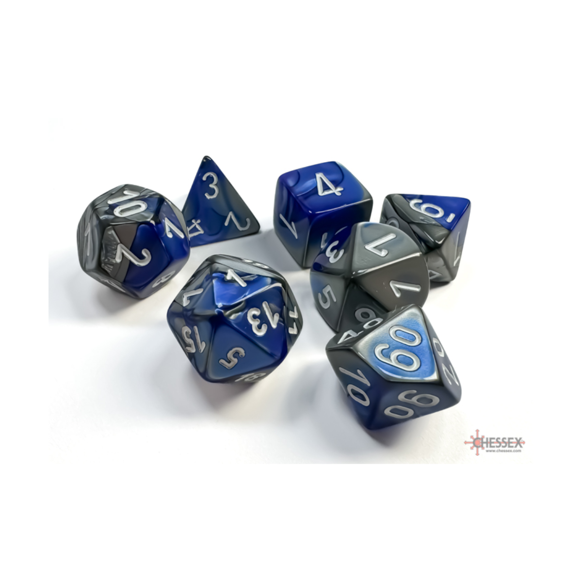 Chessex Gemini Blue-Steel/White Polyhedral 7-Dice Set