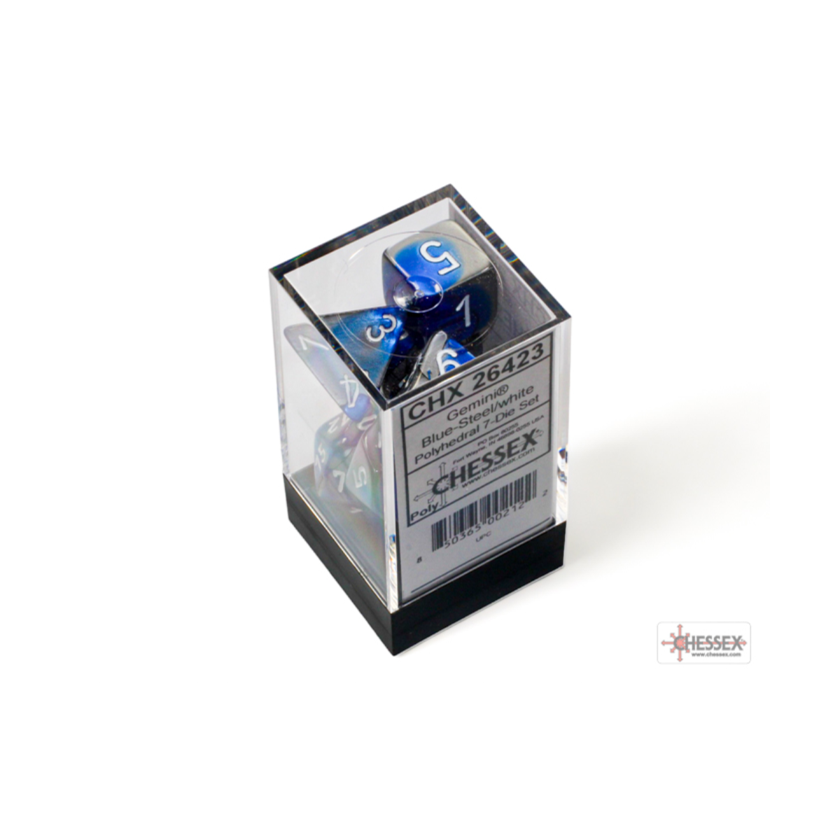 Chessex Gemini Blue-Steel/White Polyhedral 7-Dice Set