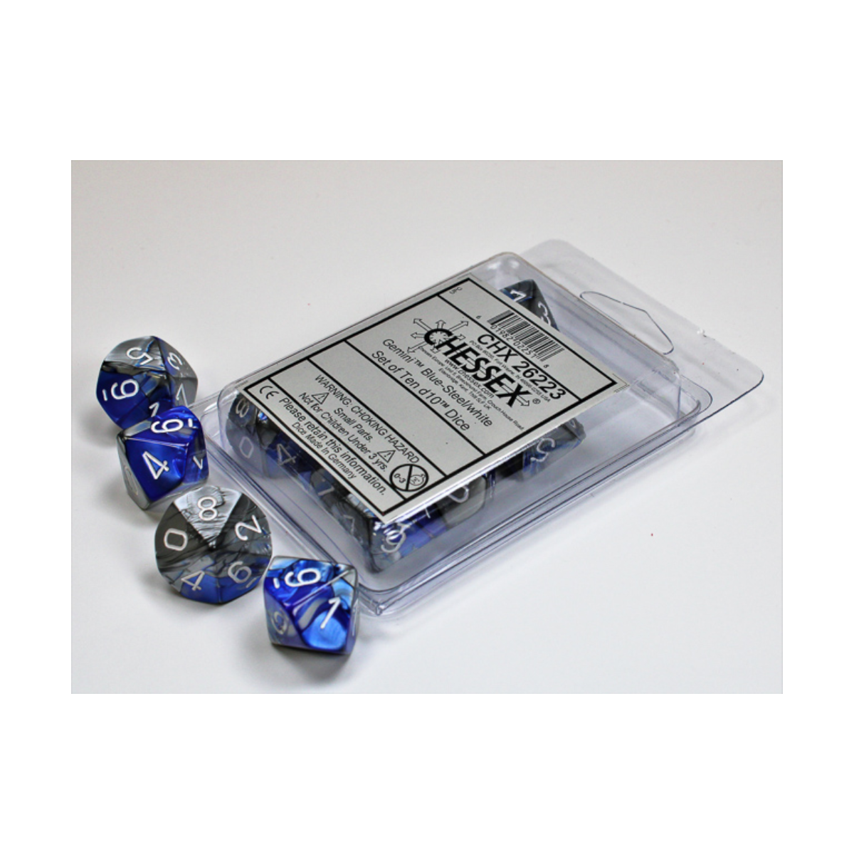 Chessex Gemini Blue-Steel/White Set of Ten D10s