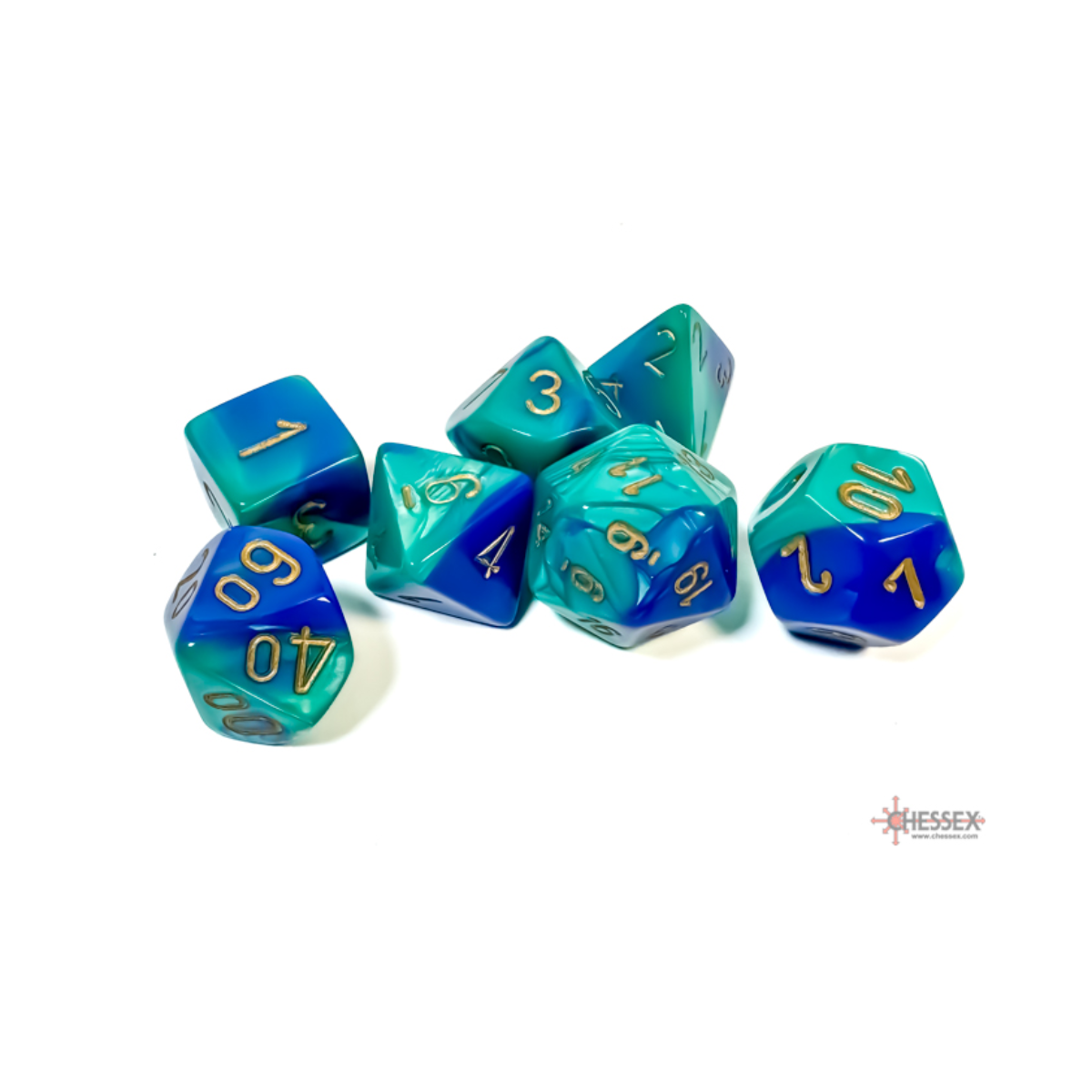 Chessex Gemini Blue-Teal/Gold Polyhedral 7-Dice Set
