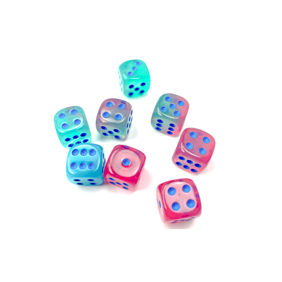 Chessex Gemini Gel Green-Pink/Blue Luminary 12mm D6 Dice Block (36 Würfel)