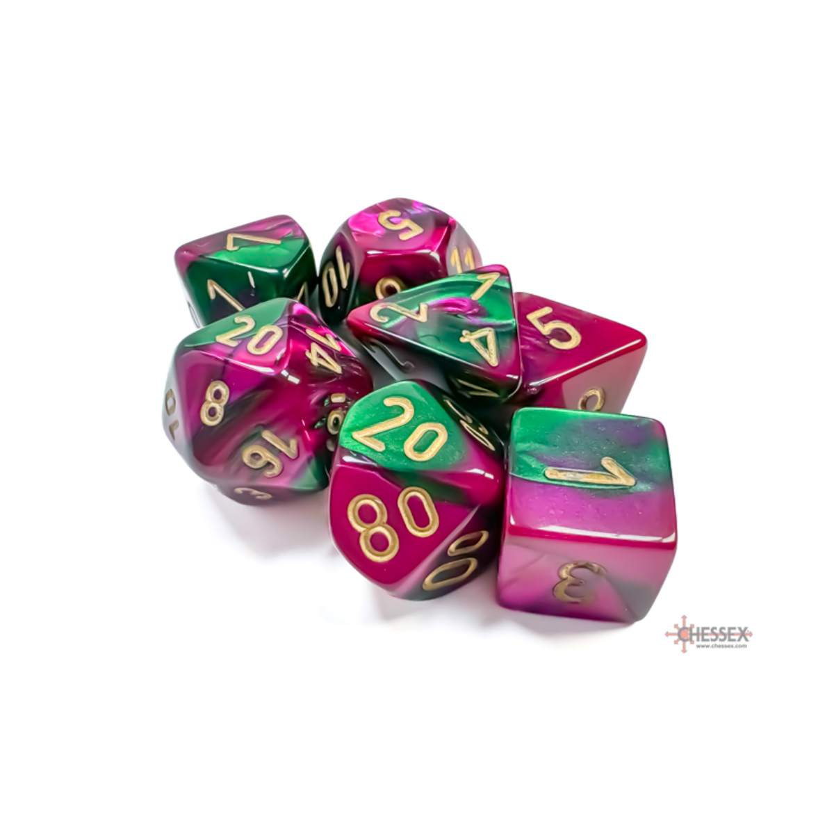 Chessex Gemini Green-Purple/Gold Polyhedral 7-Dice Set