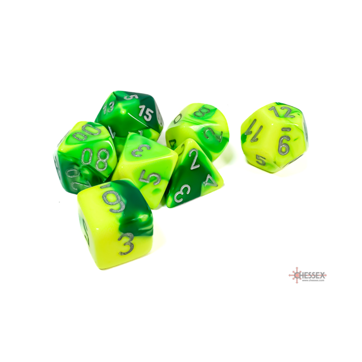 Chessex Gemini Green-Yellow/Silver Polyhedral 7-Dice Set