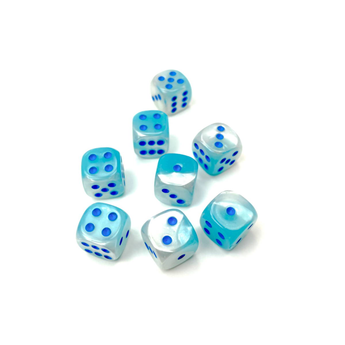 Chessex Gemini Pearl Turquoise-White/Blue Luminary 12mm D6 Dice Block (36 Würfel)