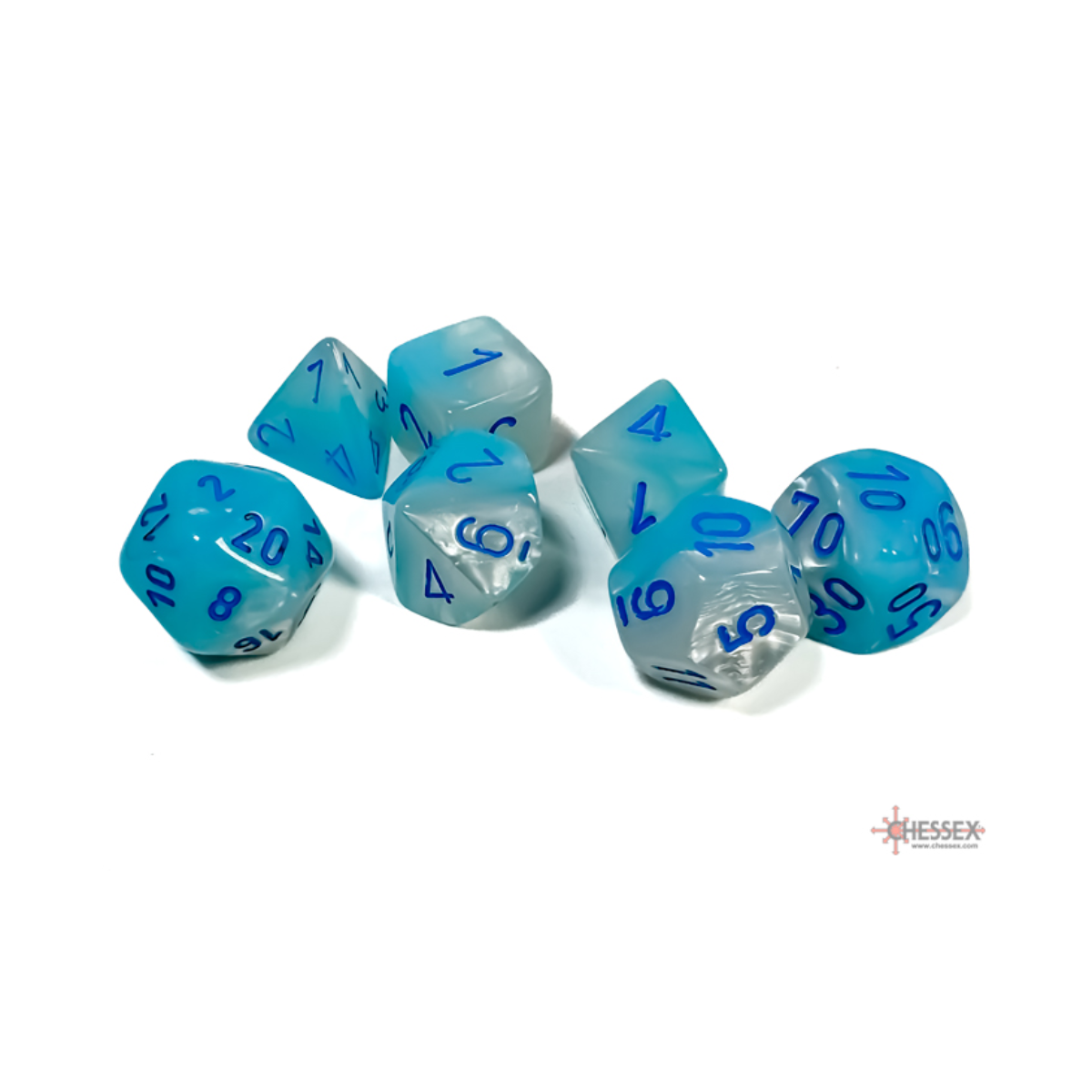 Chessex Gemini Pearl Turquoise-White/Blue Luminary Polyhedral 7-Dice Set