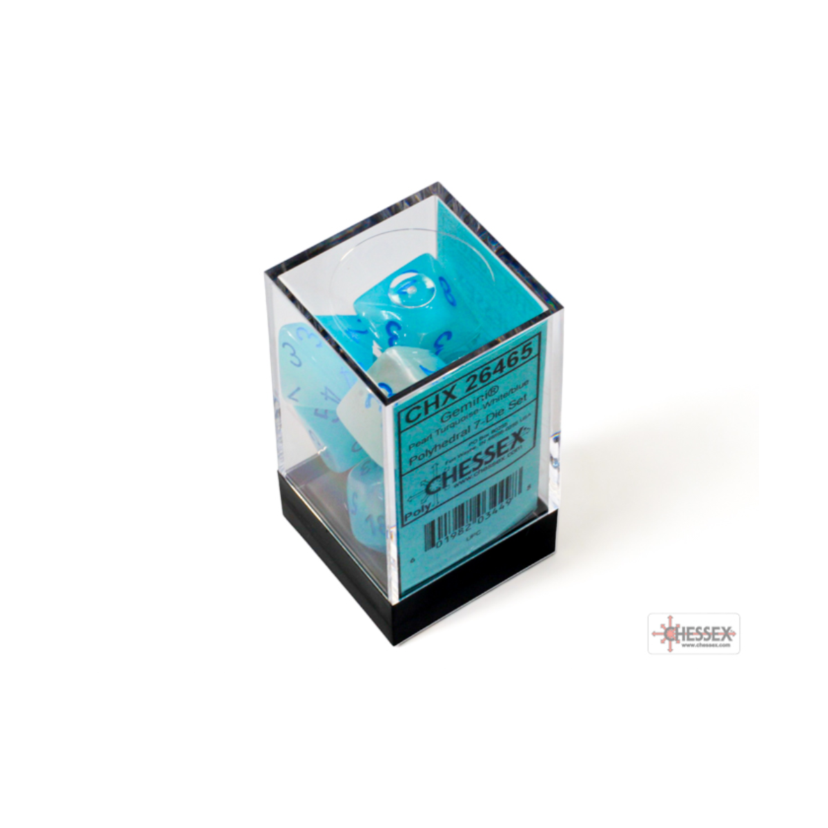 Chessex Gemini Pearl Turquoise-White/Blue Luminary Polyhedral 7-Dice Set