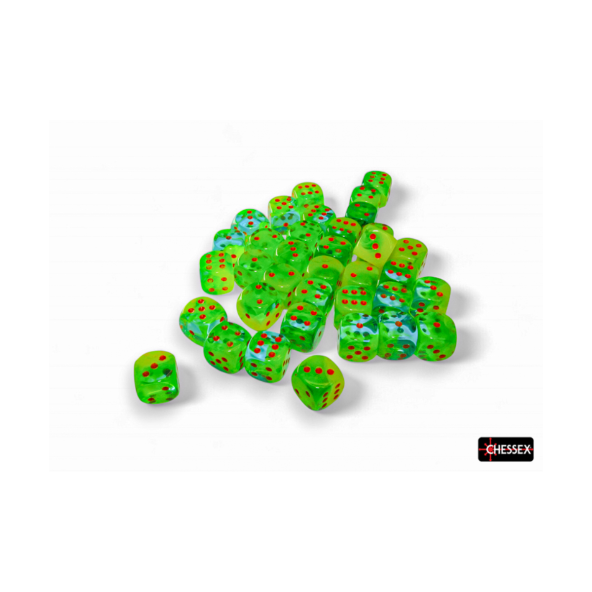 Chessex Gemini Plasma Green-Teal/Orange Luminary 12mm D6 Dice Block (36 Würfel)