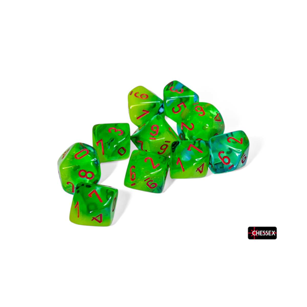 Chessex Gemini Plasma Green-Teal/Orange Luminary Set of Ten D10s