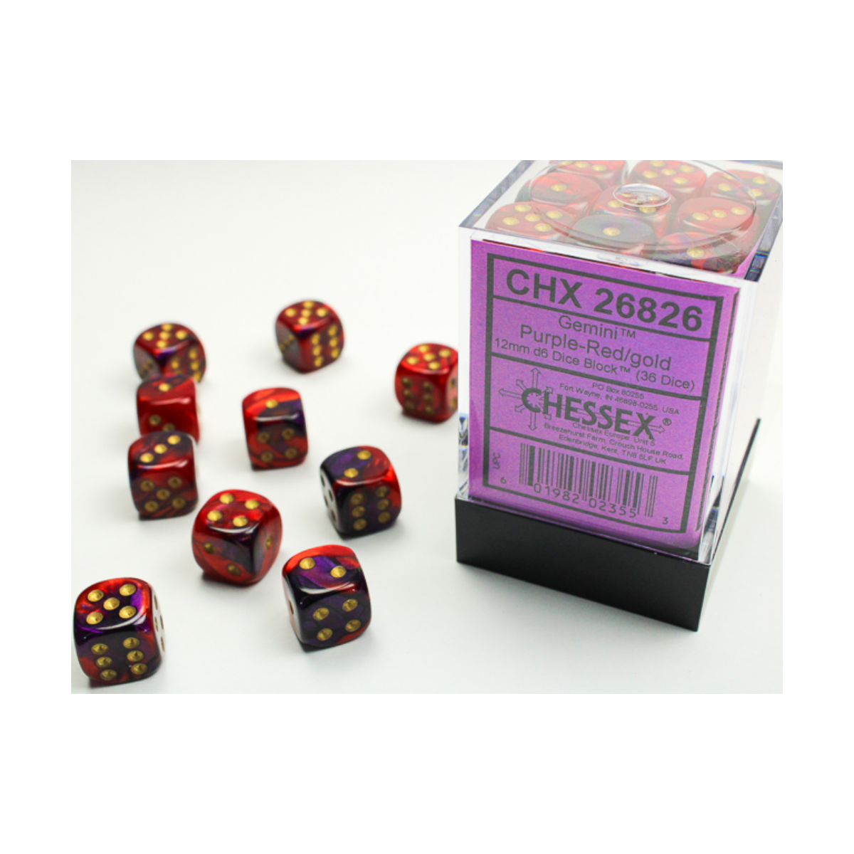 Chessex Gemini Purple-Red/Gold 12mm D6 Dice Block (36 Würfel)