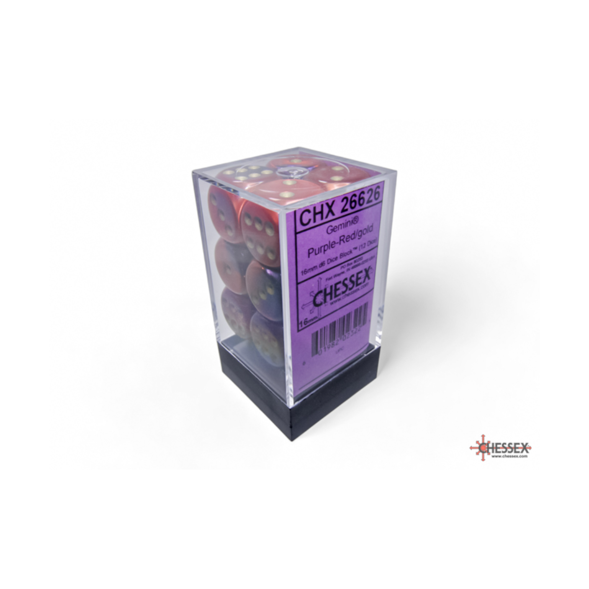 Chessex Gemini Purple-Red/Gold 16mm D6 Dice Block (12 Würfel)