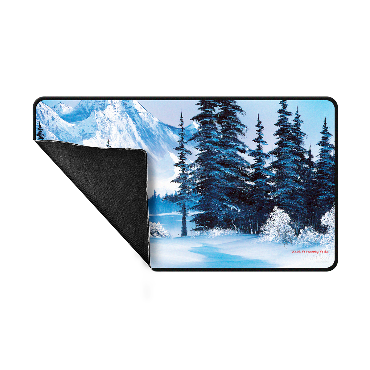 Ultra PRO Bob Ross - Winter Paradise Black Stitched Playmat for Tabletop Gaming
